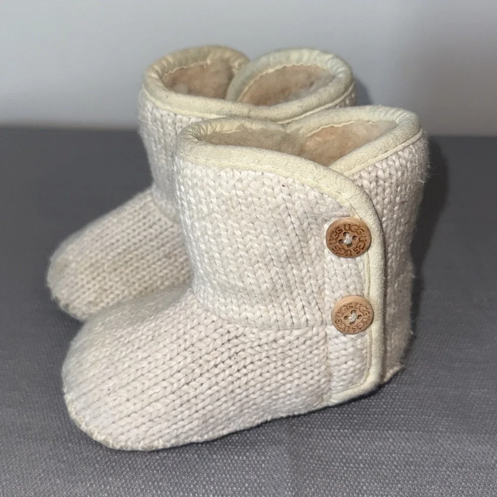 UGG Australia Infant Baby Purl Booties Tan Beige Size 2/3 Knitted Wool Fur Boots